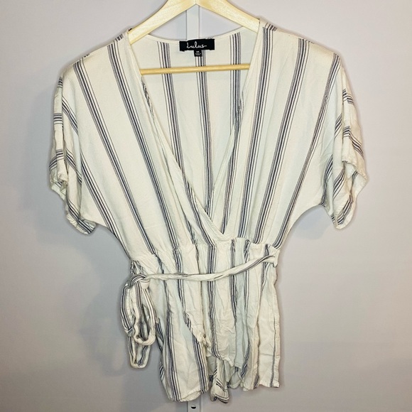 Lulus Climb Aboard Grey and White Striped Romper! - Picture 4 of 12